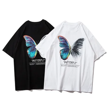 Hip Hop Oversize Tričko Muži 2020 Streetwear Harajuku Tričko Butterfly s Krátkým Rukávem Bavlněné Volné HipHop T-Shirt Plus Velikost WG777