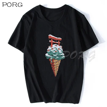 JAPONSKÁ zmrzlina Pánské T-shirt Anime Tričko Oversize Black Graphic T Shirt Gothic Streetwear Bavlna Muži Funny T Košile