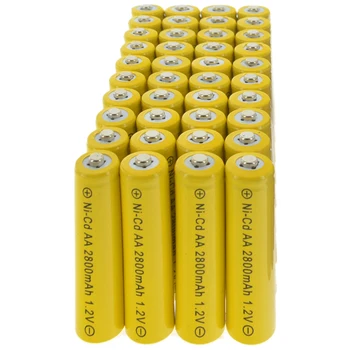 40pcs/Lot AA Nikl-Kadmiové Dobíjecí baterie NI-Cd 2800mAh 1.2 V, žlutá