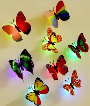 10ks Led butterfly zeď nálepka svatební domů noční světlo vlastní lepení 3D butterfly svítící samolepky barevné svatební party