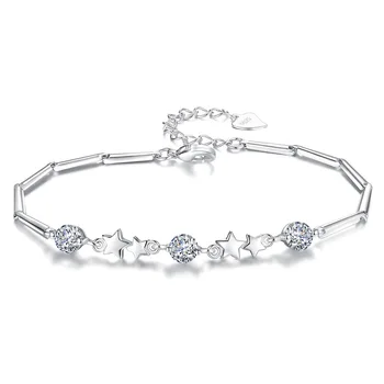 Luxusní Módní Zirkon Elegantní Hvězda Pentagram 925 Sterling Silver Náramek Pro Ženy, Dívky Řetězce Jednoduché Svatební Šperky Dárek