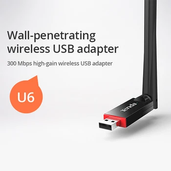 Tenda U6 300Mbps Wireless Network Adapter USB Síťová Karta, Přenosný Wi-Fi Hotspot, 1*6dBi Externí Anténa, 802.11 n 2.4 GHZ