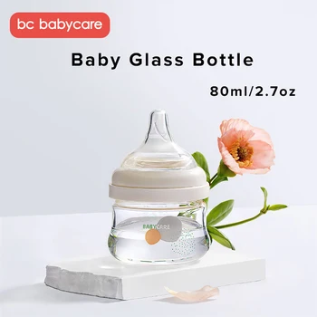 BC Babycare 80ml/2.7 oz Bezpečné Silikonové Bradavky Dítě Láhev Novorozence Mini Přenosný Krmení Láhev Sklo Batolata BPA Free