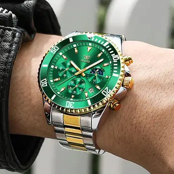 OLEVS Muži Sledovat Sportovní Zelené Luxusní Top Značky Módní Vodotěsné Quartz Nerezové Steeldive Rolexable náramkové Hodinky Reloj Hombre