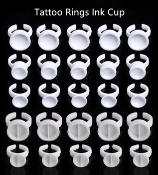 1000ks Plastové Tetování Inkoust Držák Jednorázové Prst Permanentní Make-up Microblding Pigment, Prsten, Pohár Dělič S/M/L