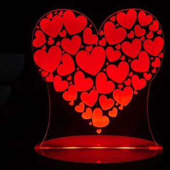 3D Vizuální 7 Změna Barvy Lásky Tvaru Srdce Led Noční Světlo Pro Dítě Dotkněte se Tlačítka Usb Stolní Lampa Romantické Domácí Výzdoba osvětlení