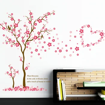3D Pink Plum flower strom lásky Samolepky na Zeď PVC Obývací pokoj Ložnice Pozadí dekorace Nástěnné Umění Obtisky domácí výzdoba, nálepka