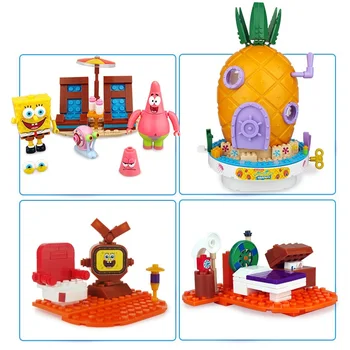 Spongebobs Série Stavebních Bloků Ananas Dům Patrick Údaje Sestavené Cihly Vzdělávací Hračky pro Děti & Děti Dárek
