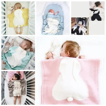 Měkké Teplé Deky Novorozence Kreslený Králík Ucho Design, Ložní Prádlo Na Spaní Zavinout Pohodlí Strolle