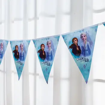 Šťastné Narozeniny Dekor Princezna Elsa Bannery, Vlajky Pro Miminko Party Děti Modrá Zmrazené 2 Téma Party Dodávky Papírové Pohár Desky