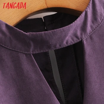 Tangada Módní Ženy Solidní Fialové Přední Duté Šaty, na Jaře Nové Příjezdu Dámy Elegantní Skládaný Mini Šaty Vestidos 3A44