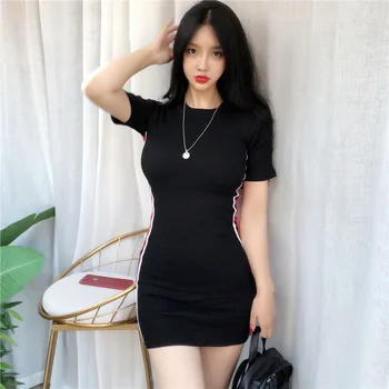 2020 korejské ženy štíhlé tělo štíhlé sexy tělo s dlouhým rukávem přiléhavé hýždě, spodní šaty