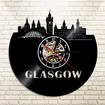 Glasgow Panorama Nástěnné Hodiny Skotska, Panoráma Města, Turistické Vinyl Záznam Nástěnné Hodiny Hodinky Obývací Pokoj Dekor Skotský Cestovatel Dárek