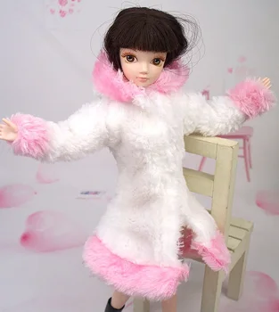Nový Design Bílý A Růžový Plyšový Kabát Zimní Oblečení Oblečení Oblečení Oblečení Pro 1/6 Kurhn Panenka Barbie