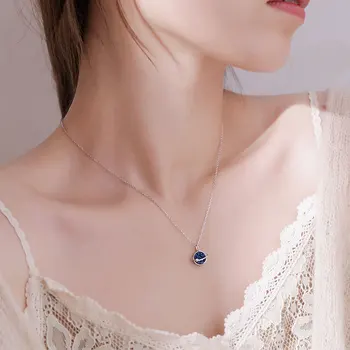 Modrá Saturn Planeta Bling Stříbro barva Náhrdelník Pro Ženy, Dívky Sladké korejské Klíční kost Řetěz Šperky Dárky
