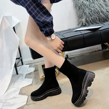 Pohodlné Strečové Kotníkové Boty Skluzu na Ploché Boty na Platformě Dámské Boty na Podzim Jaro Ponožky Boty Značky Ležérní Show 2018 Nové