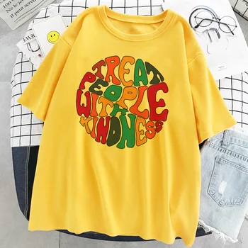 Zacházet s Lidmi S Laskavostí Punk Dopis Žlutá dámská T-shirt Příležitostné Letní Harry Styly Módní Vintage Casual Hip Hop Tričko
