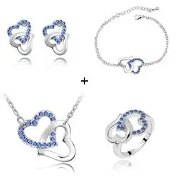 QiLeSen Jemné šperky 925 mincovní stříbro pro dámy svatební Srdce k srdci, modrá barva náhrdelník náušnice náramek prsten sady yw059