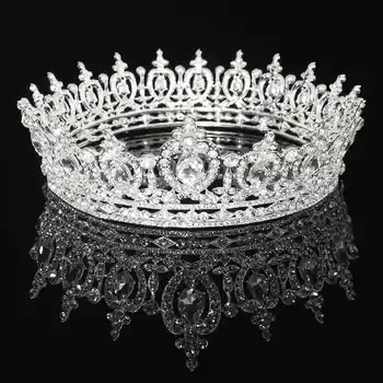 Vintage Svatební Kolo Crystal Drahokamu Crown Svatební Barokní Královna Král Diadém Koruny pro Ženy Party Vlasy, Šperky, Doplňky