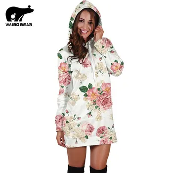 Květinové Šaty Mikiny Šaty Ženy s Kapucí Šaty Populární Streetwear Dlouhý Rukáv Svetry Módní Ležérní Šaty WAIBO MEDVĚD