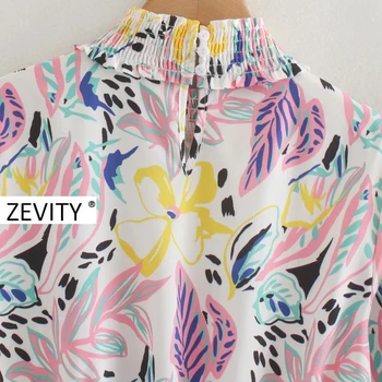 Zevity ženy módní barevné graffiti tisk ležérní halena halenka košile ženy elastickým límcem elegantní blusas značky topy LS7051