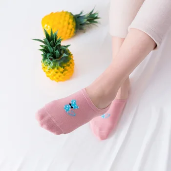5 Párů/lot Kotníkové Ponožky pro Ženy, Dívka Legrační Roztomilý Tisk Krátké Ponožky Low Cut Loď Ponožky Candy Barva Papuče Ponožky Velkoobchod
