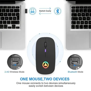 RGB Dobíjecí Myši Bluetooth Bezdrátové Tichý, USB Ergonomický Lehký Herní Optická Myš Myši pro PC, Notebook s LED Podsvícením