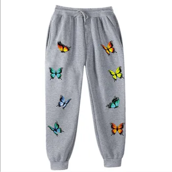 2020 Nové Butterfly Tištěné Elastické Vysokým Pasem Harémové Kalhoty Capris Ležérní Volné Běžce Módní Šedé Dlouhé Kalhoty, Ženy Kapsy