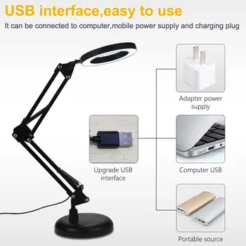 Skládací Stůl Velký 5X USB LED Zvětšovací Sklo 3 Barvy Osvětlená Lupa, Lampa Lupy Čtení/Přepracování/Pájení Stolní Lampa