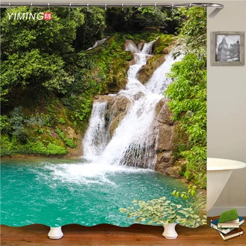 200x180cm koupelna opona 3D přírodní scenérie vodopádu tisk polyester vodotěsné domácí dekorace závěs s háčkem