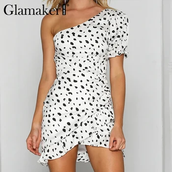 Glamaker Leopard tisk puff sleeve white prohrábnout krátké šaty Ženy letní bodycon sexy šaty Elegantní party club mini šaty obtékat