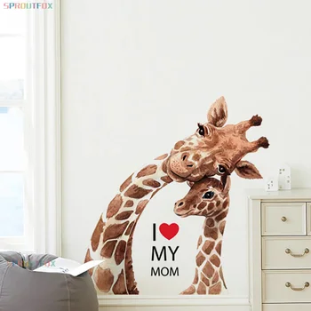 Miluji Tě Máma Žirafa Samolepky na Zeď Home Dekor pro dětský Pokoj Roztomilé Zvíře Obtisky dětský Pokoj Vinyl Tapety Umění Plakátu