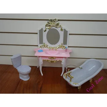 Miniaturní Nábytek Života Koupelna Komoda + wc + vana Mé Fantazie pro Panenku Barbie Dům Nejlepší Dárek, Hračky pro Dívky Doprava Zdarma