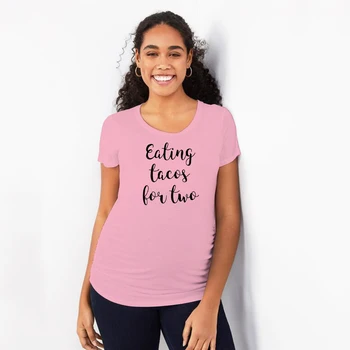 Jíst Tacos pro Dvě Vtipné Těhotná Žena Plus Velikosti Košile T Těhotenství Oznámení Košile Mateřská Krátký Rukáv Tees Oblečení