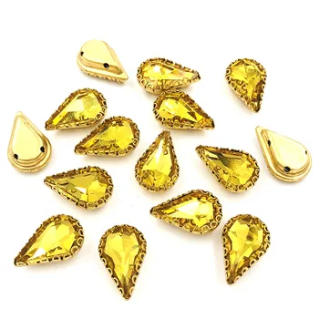 8X13mm žluté Zlato slza šít na kamínky zlatý základ s otvorem krajkové dráp sklo crystal hruška tvar drahokamu Diy příslušenství