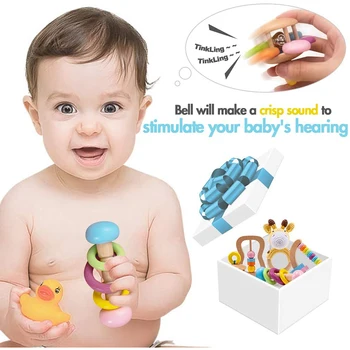 5KUSŮ Organické Bezpečné Dřevěné Hračky, Dítě, Batole Montessori Hračky Grip DIY Háčkování Chrastítko, Dudlík Náramek Teether Hračka Set Baby Produktu