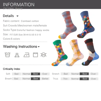 2020 Hot Prodej Ležérní Muži Ponožky Nové Ponožky Módní Design Kostkované Barevné Šťastný Obchodní Párty Šaty Bavlněné Ponožky Muže size38-44 Sox