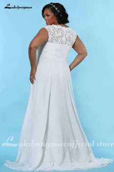 Plus Velikosti Bílé Šifónové Svatební Šaty Roku 2020 Pláž Svatební šaty Elegantní Mariage Svatební Šaty Český Linka Svatební Šaty