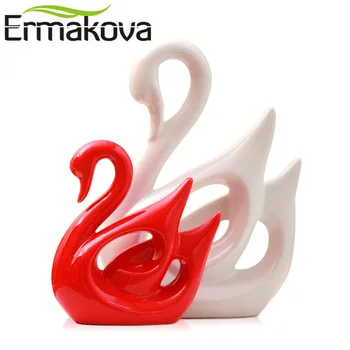 ERMAKOVA 2 Ks/Pár Keramických Labutí Pár, Model, Figurka Zvíře Domů Ozdoby, Porcelán Sochařství Svatební Dar Obývací Pokoj Dekor