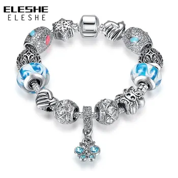 ELESHE Modré Murano Skleněné Korálky Crystal Náramky Stříbrné Pozlacené Náramky Pro Ženy Přátelství Pulseras Výprodej