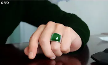 925 stříbro vykládané zelený opál pánské prsten s dopravou zdarma