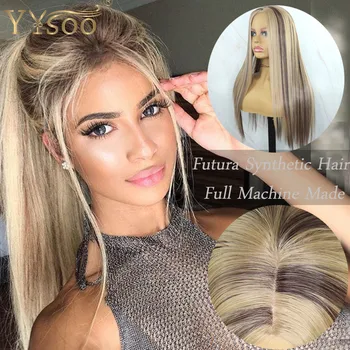 YYsoo #33 Smíšené #103 Barva Dlouhé Hedvábné Rovnou Futura Syntetické Vlasy, Paruky Přírodní Vlasové Ombre Plné Blond Paruka Stroj Vyrobený