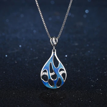 Vody drop tvaru Přívěsek Náhrdelník & Náušnice 925 Silver Modrý Smalt Šperky Sady Jasné CZ Pro Ženy Valentýnský Dárek