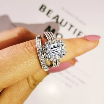 Hot prodej luxusní princezna 925 sterling silver snubní prsten sada pro ženy, lady dárek k výročí šperky velkoobchod moonso R5116