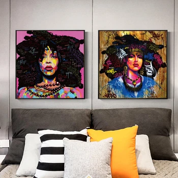 Moderní Pop Art Výbušné Účes Africká Žena, Plakáty, Plátno, Malování Plakátů a Tisků Umění Zdi Obrázky pro Domácí Dekor