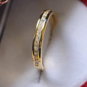 Pevné 925 Mincovní Stříbro Prsten Žluté Zlato Barva Diamond Kapela Nádherné 0.23 Ct Princezna Řezané Micro-zpevněné Prsten