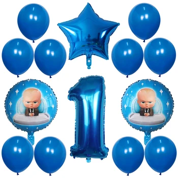 14pcs Karikatura Šéfa Baby Balón 30 palců Počet Fólie Helium Balónky 1. Narozeniny Baby Sprcha Party Dekorace Latex Vzduchu Globos