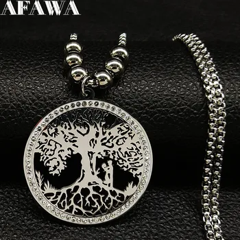 2021 Pár Strom Života Crystal Řetěz z Nerezové Oceli Náhrdelník pro Ženy, Stříbrná Barva Dlouhé Korálek Náhrdelník Šperky collier N22S01