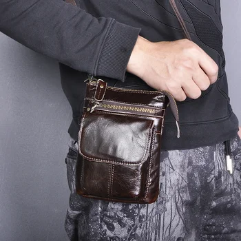 Originální Kožené Pánské Multifunkční Design Kávu Malé Messenger Bag Módní Fanny Pas Belt Bag Pack Pouzdro na Cigarety 611-18-c