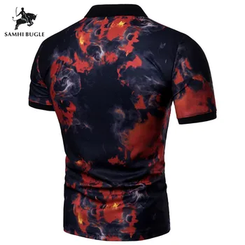 Červené Modré Plameny Tisk Polo Trička Krátké Rukávy Polo Homme 2019 Značka Oblečení Camisa Masculina Ležérní Tričko S Límečkem Muži